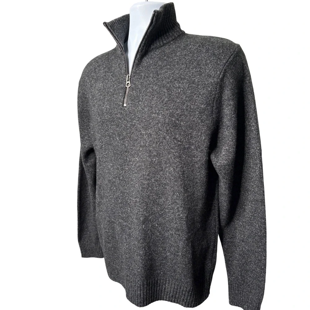 J. CREW Mens Gray Quarter Zip Pullover M Rugged Merino Wool Classic Outdoors